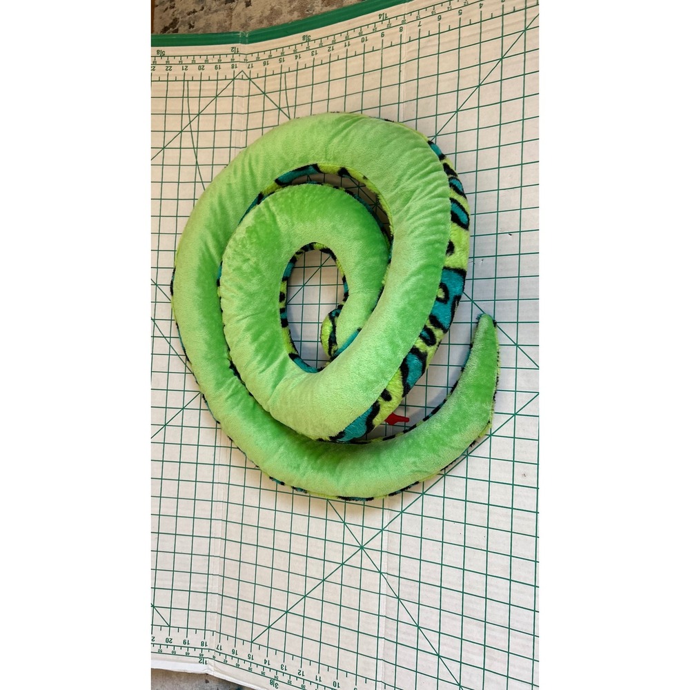 Neon Green Turquoise Spotted Plush Snake Coiled Stuffed Animal Boys Toy - Picture 4 of 5